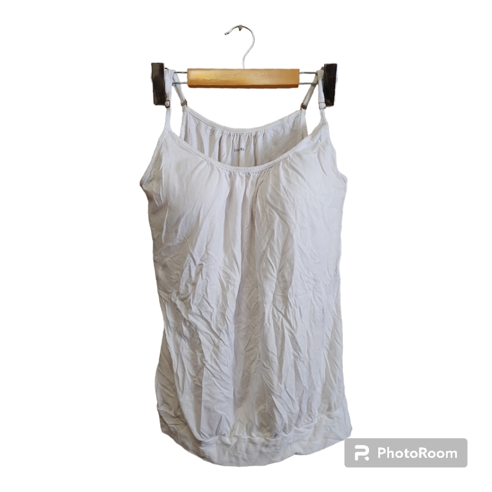 DENVER HAYES Built In Bra White Tank Top Cotton/Modal Blend Size Large